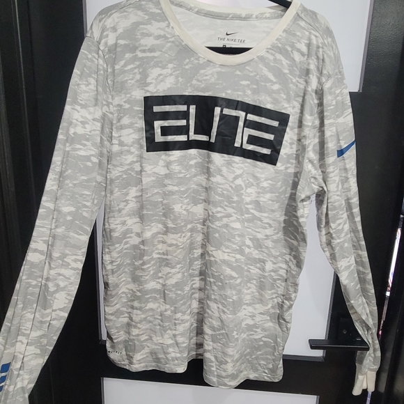 Nike Elite DriFit Athletic Mens tee long sleeve white gray camo logo top Sz XL - Picture 1 of 7